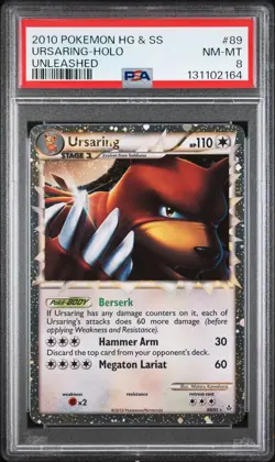 2010 POKEMON HEARTGOLD & SOULSILVER UNLEASHED #89 URSARING-HOLO PSA 8 - Image 1