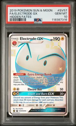 PSA GEM MINT 10 Electrode GX (2019) Pokemon Sun & Moon Hidden Fates SV57 Shiny - Image 1