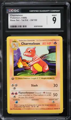 CGC 9 Charmeleon 1st Edition Shadowless Base Set 1999 Pokemon Card #24 - Image 1