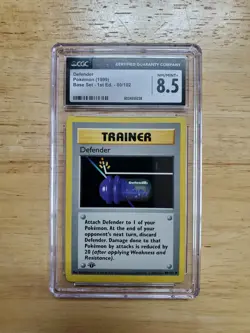 Pokemon CGC 8.5 NM/MINT+ 1999 Defender 1st Edition Base Set Shadowless Card - Image 1
