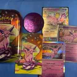Pokemon TCG— Prismatic Evolutions Espeon Mini Tin 34/131 Reverse Holo {53 Cards} - Image 1