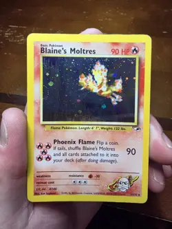 Blaines Moltres 1/132 Pokemon Card TCG Gym Hero's Unlimited Holo MP-HP - Image 1