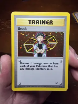Pokemon TCG Brock Trainer Holo Rare Card 15/132 WOTC Gym Heroes LP SWIRL - Image 1