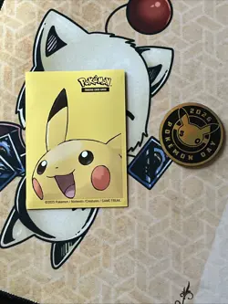 Pokemon 30th Anniversary Edition Pikachu Card N/M In Pikachu Sleeve + Coin - Image 2