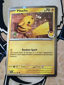 Pokemon 30th Anniversary Edition Pikachu Card N/M In Pikachu Sleeve + Coin - Image 3