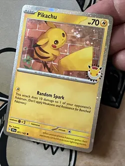 Pokemon 30th Anniversary Edition Pikachu Card N/M In Pikachu Sleeve + Coin - Image 4