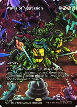 NM Borderless Foil Waves of Aggression, MTG, TMNT, Magic the Gathering, 13 - Image 1