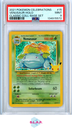 VENUSAUR-HOLO BASE SET POKEMON CELEBRATIONS CLASSIC COLLECTION 2021 15 PSA 9 - Image 1