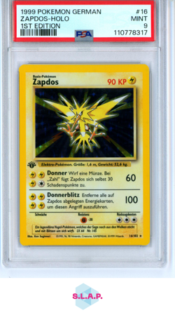 ZAPDOS-HOLO POKEMON #16 1999 1ST EDITION MINT GERMAN PSA 9 - Image 1