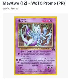 Mewtwo Black Star Promo 12 Pokemon Card WOTC Non Holo Vintage LP - Image 3