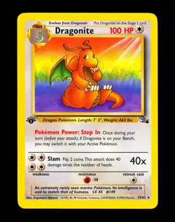 1999 Pokemon DRAGONITE Fossil Set 1ST EDITION Non Holo RARE Card 19/62 WotC NM+ - Image 1