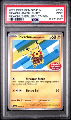 2024 POKEMON INDONESIAN SV-P PROMO #155 PIKACHU IN BATIK SHIRT PSA 9 - Image 1