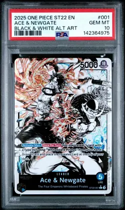2025 ONE PIECE ST22-001 STARTER DECK ACE & NEWGATE B&W PARALLEL ALT ART PSA 10 - Image 1