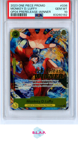 MONKEY D. LUFFY ONE PIECE P-036 2023 PRE RELEASE WINNER FOIL ENGLISH PSA 10 - Image 1