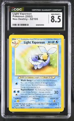 CGC 8.5 Light Vaporeon 2002 Neo Destiny 52/105 Pokemon Card - Image 1