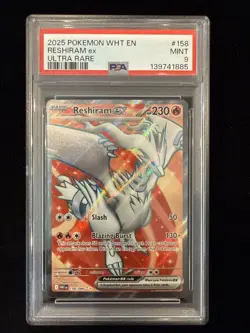 2025 Pokemon Reshiram EX PSA 9 #158 Ultra Rare White Flare - Image 1