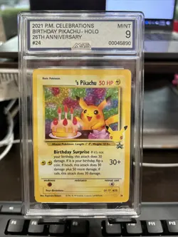 2021 Pokemon Celebrations Birthday Pikachu Holo Classic Coll Black Star 24 AGS 9 - Image 1