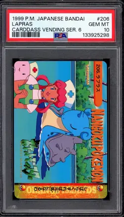 1999 Pokemon Japanese Bandai Carddass Vending Series 6 Lapras #206 PSA 10 GEM MT - Image 1