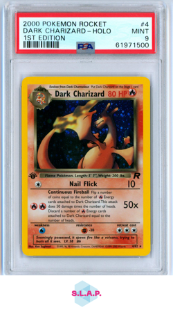 DARK CHARIZARD-HOLO 1ST EDITION POKEMON ROCKET 2000 4 PSA 9 - Image 1
