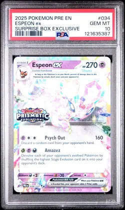 2025 Pokemon Pre En-Prismatic Evolutions Espeon Ex #034 Surprise Box PSA 10 - Image 1