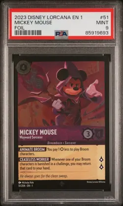 Mickey Mouse - Wayward Sorcerer : Disney Lorcana EN 1 2023 : 51/204 PSA 9 MINT - Image 1