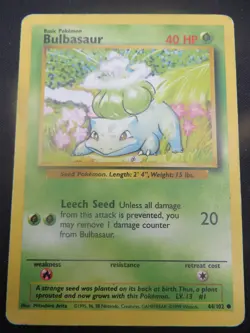 Bulbasaur unlimited Base Set Common 44/102 - Vintage WOTC Pokemon Card LP - Image 1