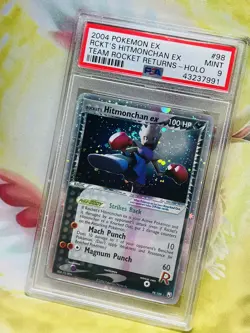 2004 Pokemon EX Team Rocket Returns Rocket's Hitmonchan EX PSA 9 Print ERROR INK - Image 1