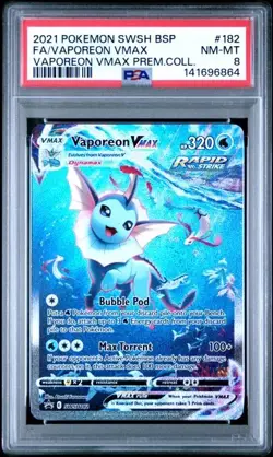 2021 POKEMON SWSH PREMIUM COLLECTION PROMO #182 FULL ART/VAPOREON VMAX PSA 8 - Image 1