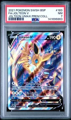2021 POKEMON SWSH VMAX PREMIUM COLLECTION PROMO #183 FULL ART/JOLTEON V PSA 7 - Image 1