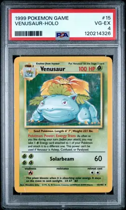 1999 POKEMON BASE SET UNLIMITED #15 VENUSAUR-HOLO PSA 4 - Image 1