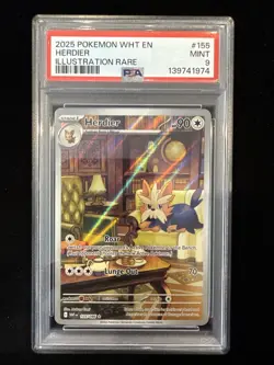 2025 Pokemon Herdier PSA 9 #155 Illustration Rare White Flare - Image 1