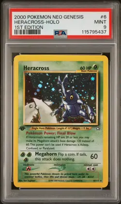 2000 Pokemon Heracross 1st Edition Neo Genesis PSA 9 Mint Holo 6/111 WOTC - Image 1