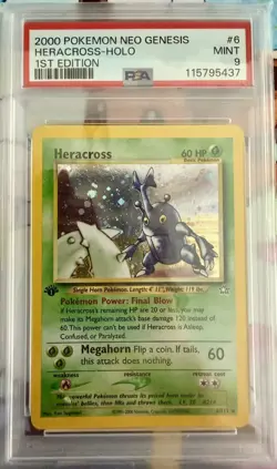 2000 Pokemon Heracross 1st Edition Neo Genesis PSA 9 Mint Holo 6/111 WOTC - Image 4
