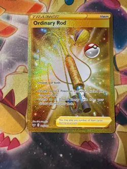 2020 Pokemon, Sword & Shield, #215/202 Ordinary Rod, Full Art, Gold Secret NM - Image 1