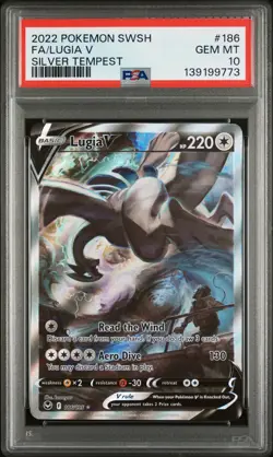 2022 POKEMON SILVER TEMPEST LUGIA V ALT ART #186 PSA 10 - Image 1