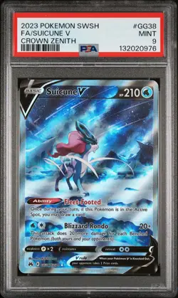 2023 POKEMON SWORD & SHIELD CROWN ZENITH #GG38 FULL ART/SUICUNE V PSA 9 - Image 1