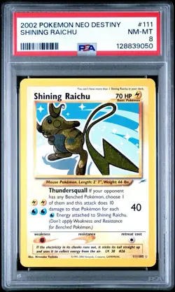 SHINING RAICHU POKEMON NEO DESTINY 2002 111 PSA 8 - Image 2