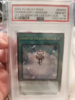 2024 Yu-gi-oh Charge/ Light Brigade. 1st Ed. quarter century secret rare PSA 10 - Image 1