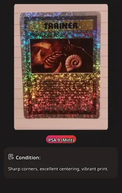 Pokemon Mysterious Fossil Trainer Holo PSA 9 Card Standard Card Stock - Image 1