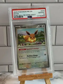 2025 Pokemon Prismatic Evolutions 74 Eevee Poke Ball Reverse Holo PSA 10 - Image 1