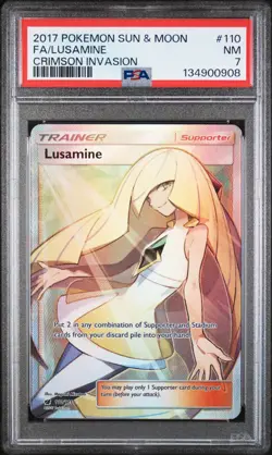 Pokemon PSA 7 Lusamina #110 Holo Full Art Crimson Invasion 2017 English - Image 2