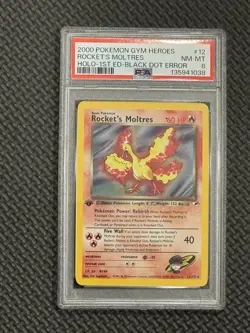 2000 Pokemon Gym Heroes Holo Rare Rocket’s Moltres First Edition 12/132 PSA 8 - Image 1