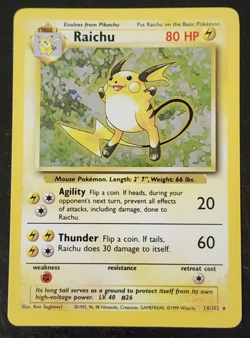 Pokemon TCG Raichu Base Set 14/102 Unlimited Holo Rare NM - Image 1