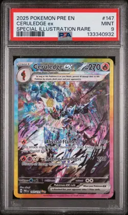 PSA 9 Ceruledge EX-SIR #147 Pokemon Prismatic Evolutions 2025 (New Cert) - Image 1