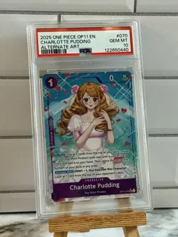 Charlotte Pudding 2025 One Piece OP11-070 A Fist Of Divine Speed PSA 10 Alt Art - Image 1