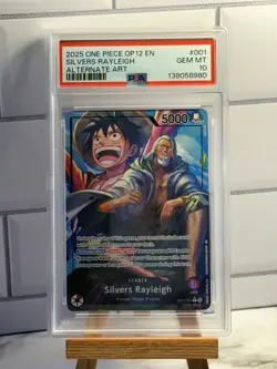 PSA 10 – 2025 ONE PIECE OP12-LEGACY OF THE MASTER 001 SILVERS RAYLEIGH ALT ART - Image 1