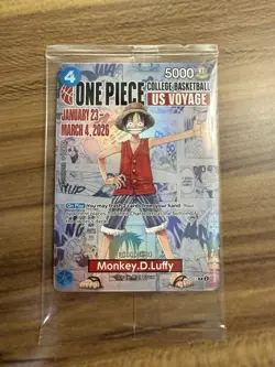 One Piece Monkey D. Luffy US Voyage College Basketball Card SEALED MINT Illinois - Image 1