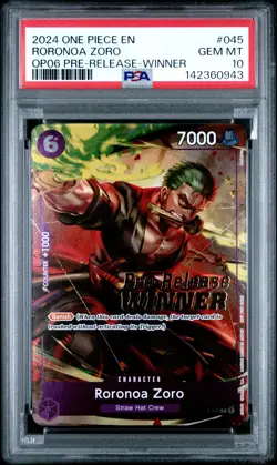 Zoro OP06 2024 One Piece Roronoa Zoro #045 OP06 Pre-Release Winner PSA 10 - Image 1
