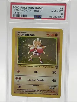 NM/MT Hitmonchan 2000 Base Set 2 8/130 Holo Pokemon Card PSA 8 - Image 1