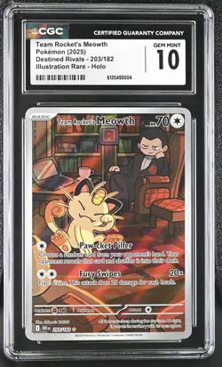 CGC 10 Team Rocket's Meowth IR 203/182 Destined Rivals Illustration Pokemon Card - Image 1